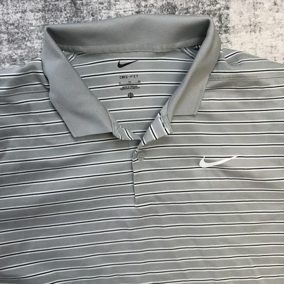 Nike Golf Polo Shirt Mens XL Gray Victory Striped Dir Fit Performance Travel - Picture 3 of 9